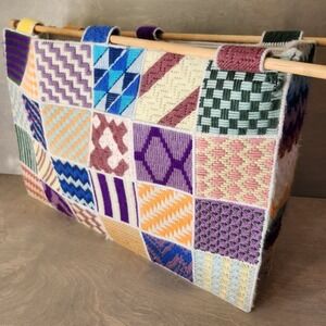 XL Vintage Needlepoint‎ Patchwork Magazine Rack Holder Stand Yarn Craft Decor